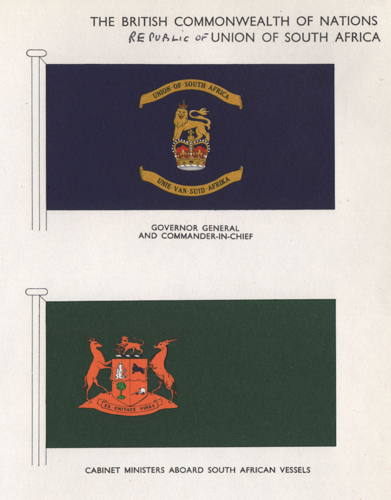 SOUTH AFRICA FLAGS. Governor General Commander in Chief. Cabinet Ministers 1958